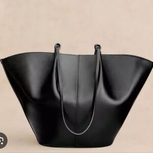 Sézane Black Leather Tote Bag